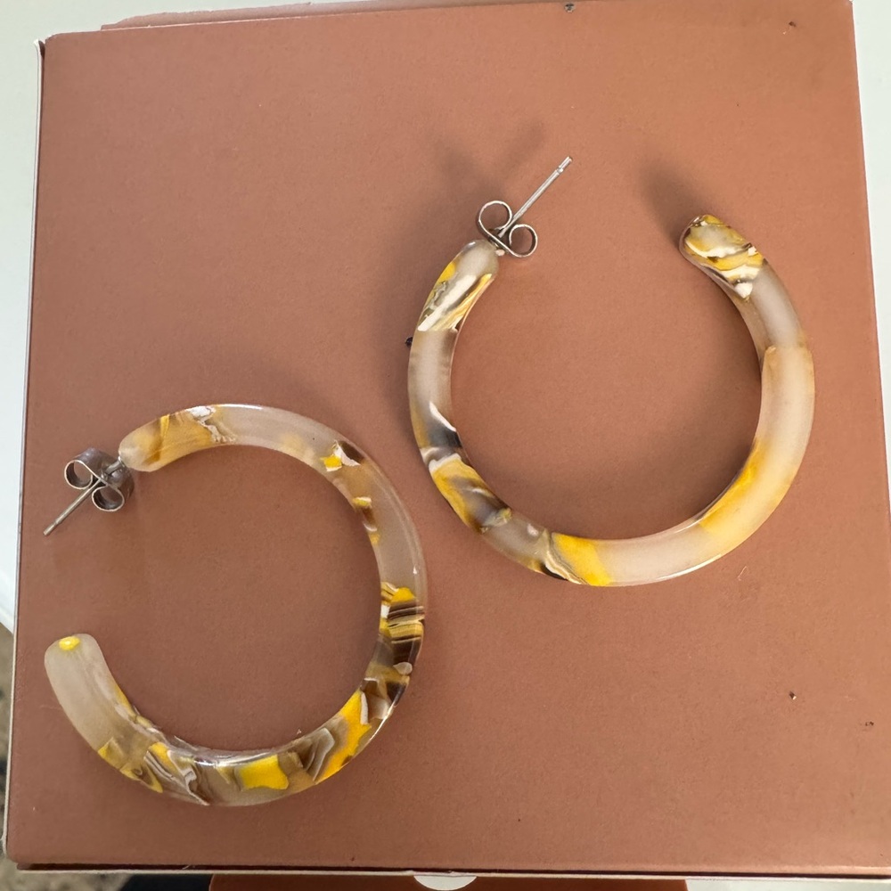 Yellow and Brown Acrylic Hoop Earrings
